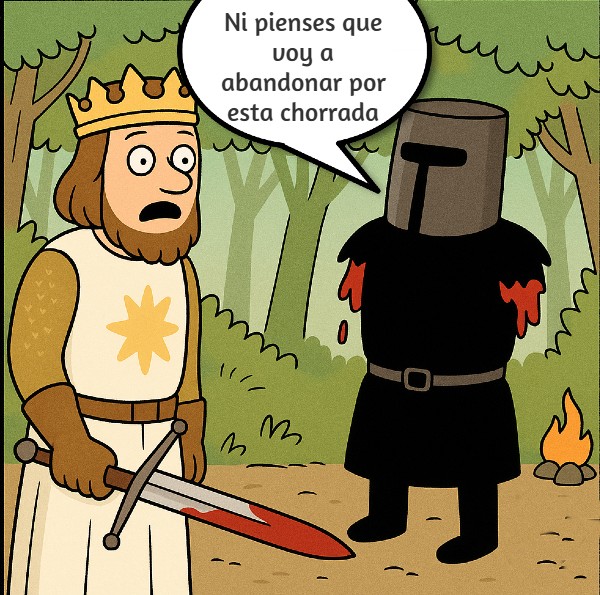 Imagen cómica de un caballero medieval como metáfora de la terquedad