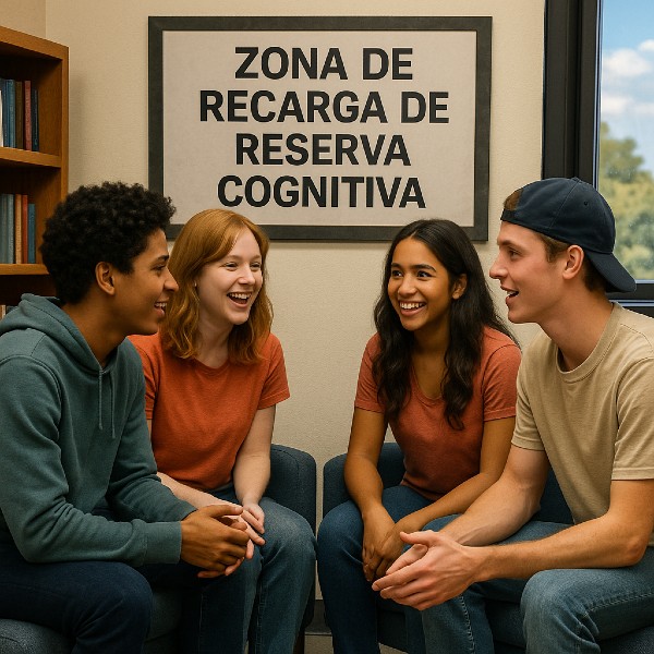Grupo de adolescentes compartiendo y reforzando habilidades sociales y cognitivas