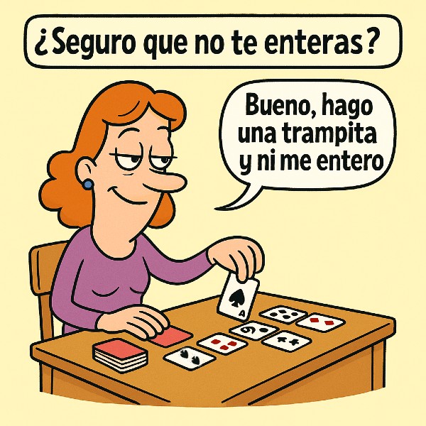 Mujer haciendo un solitario a las cartas y haciéndose trampas a sí misma