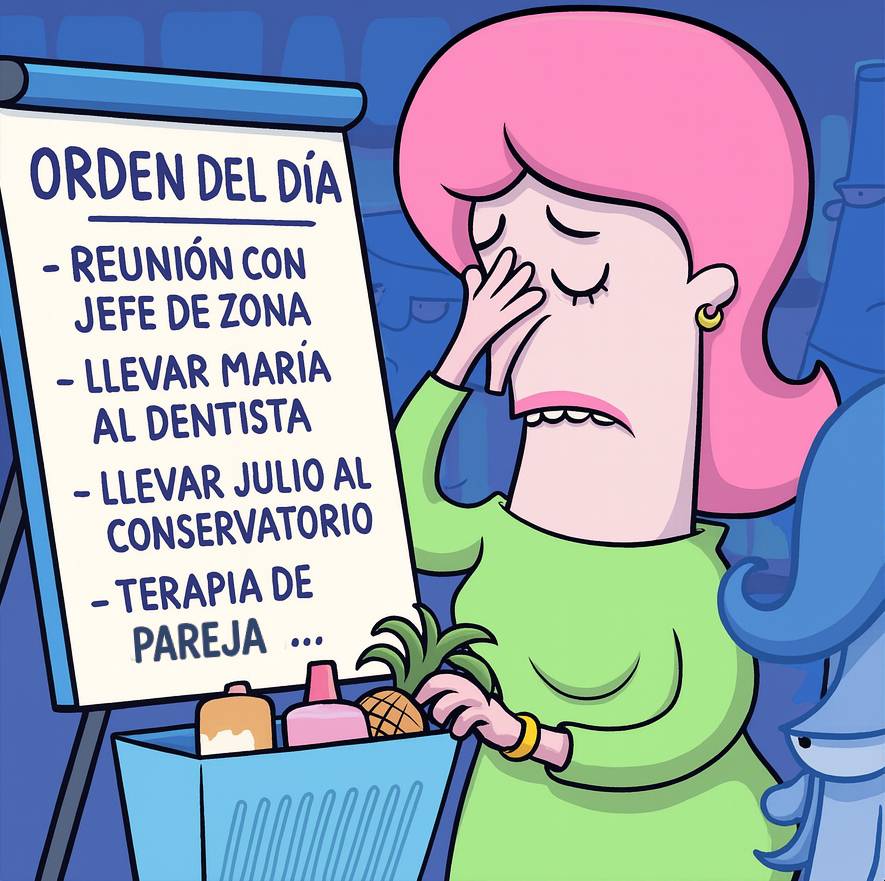 Imagen que representa a una madre saturada por las obligaciones diarias