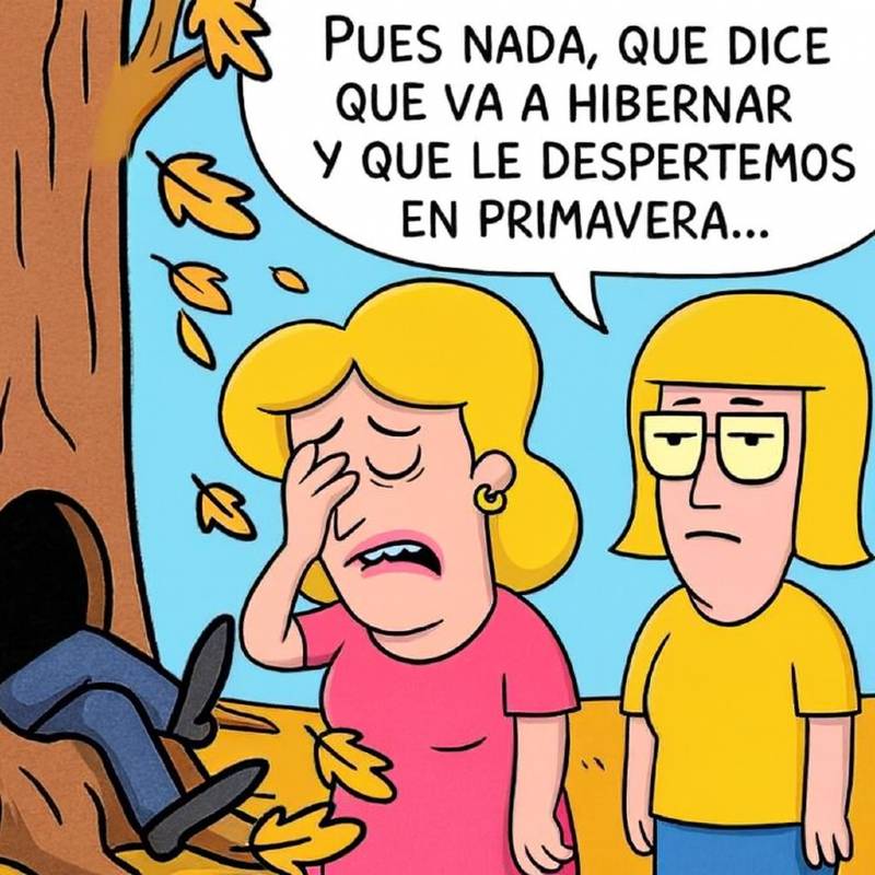 Viñeta cómica que representa los efectos del otoño en algunas personas.