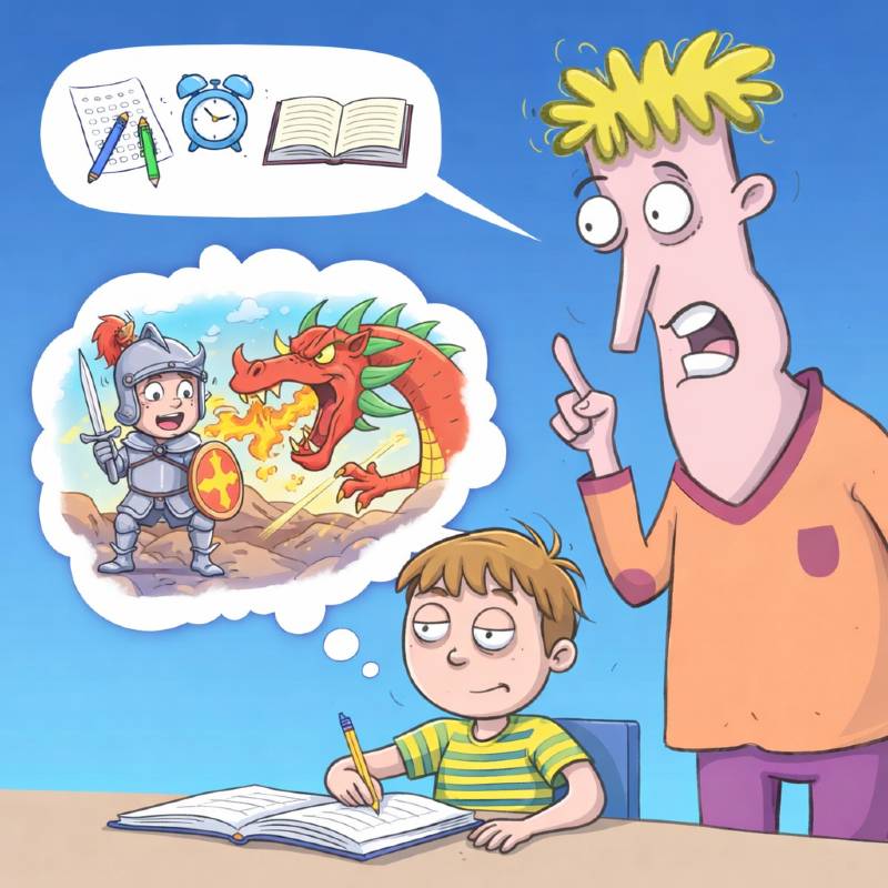 Padre tratando de hablar con su hijo mientras este permanece abstraído.