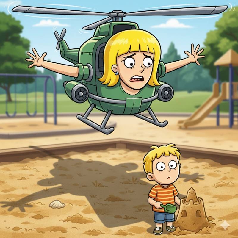 Madre helicóptero sobreprogiendo a su hijo.