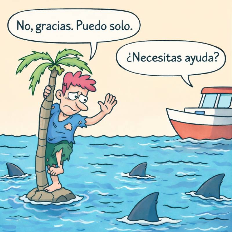 Náufrago sobre un diminuto islote rechaza la ayuda de un barco.