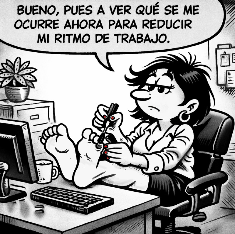 Una trabajadora se pinta las uñas porque su jefe le ha pedido que reduzca su capacidad de trabajo.
