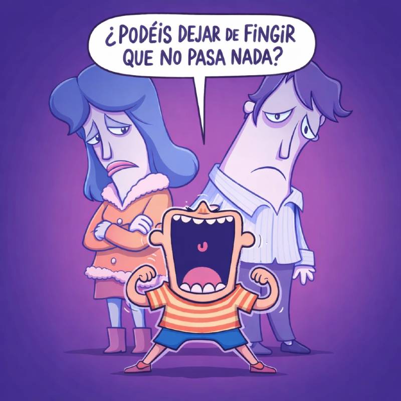 Niño que pide a sus padres que dejen de pelear.