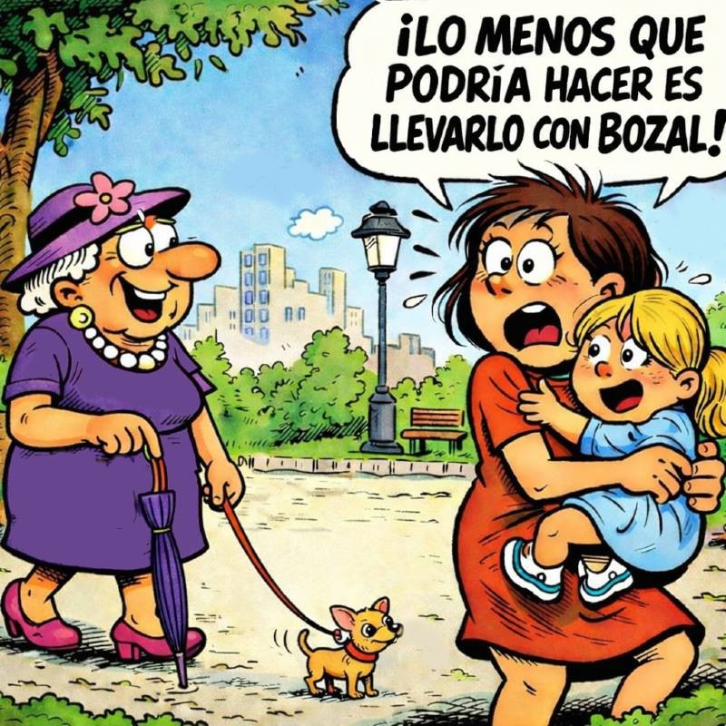 Madre sujeta a su niña por miedo a un pequeño perrito trasladando a su hija sus miedos.