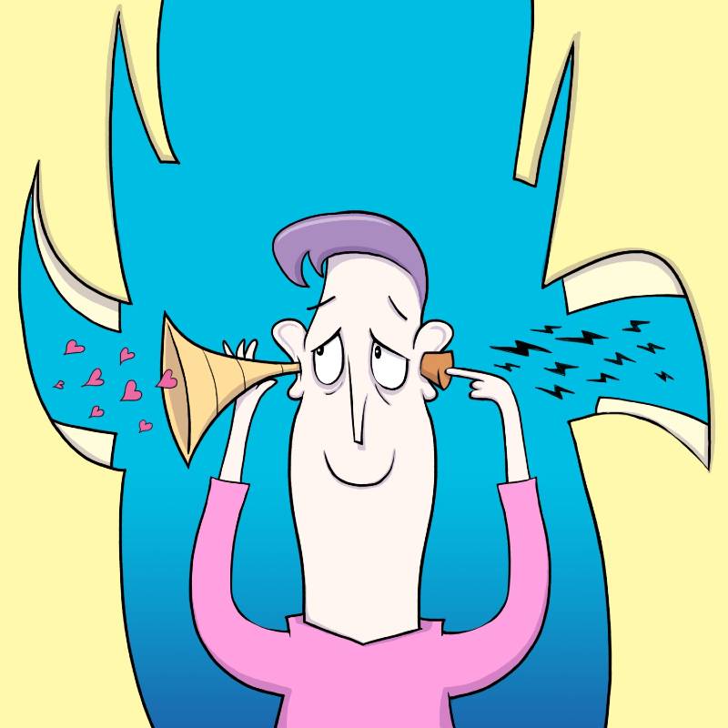 Viñeta que ilustra la tendencia a escuchar solo lo que queremos oír.