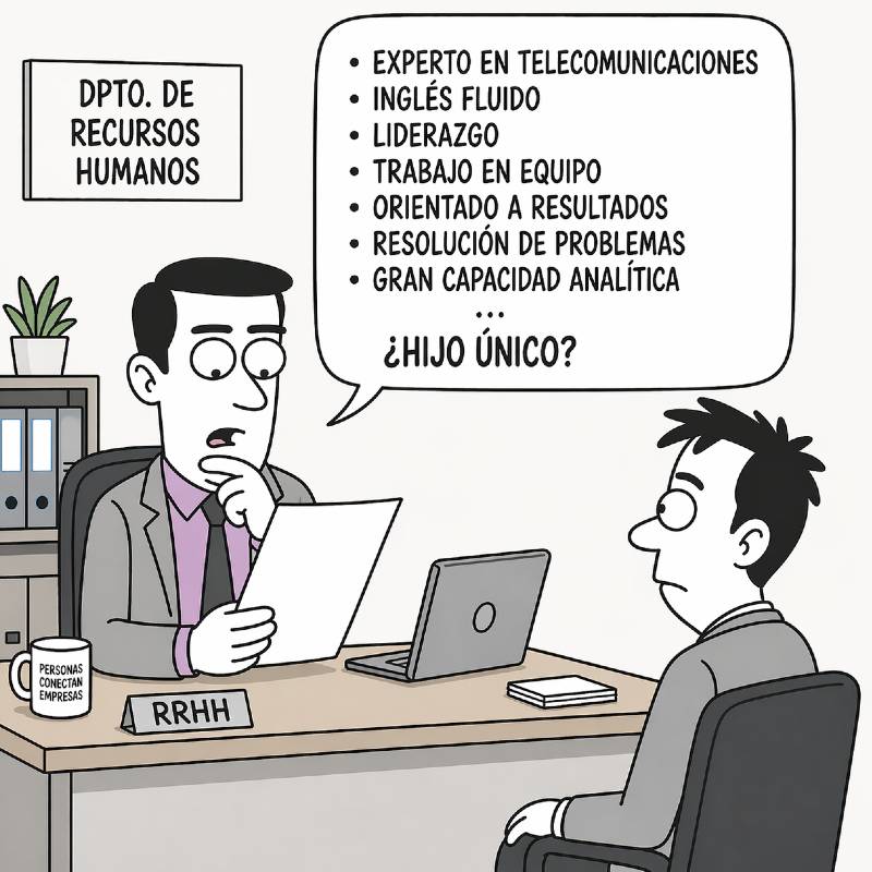 Un jefe de RR.HH. enumera las cualidades de un candidato entre las que figura ser "hijo único".