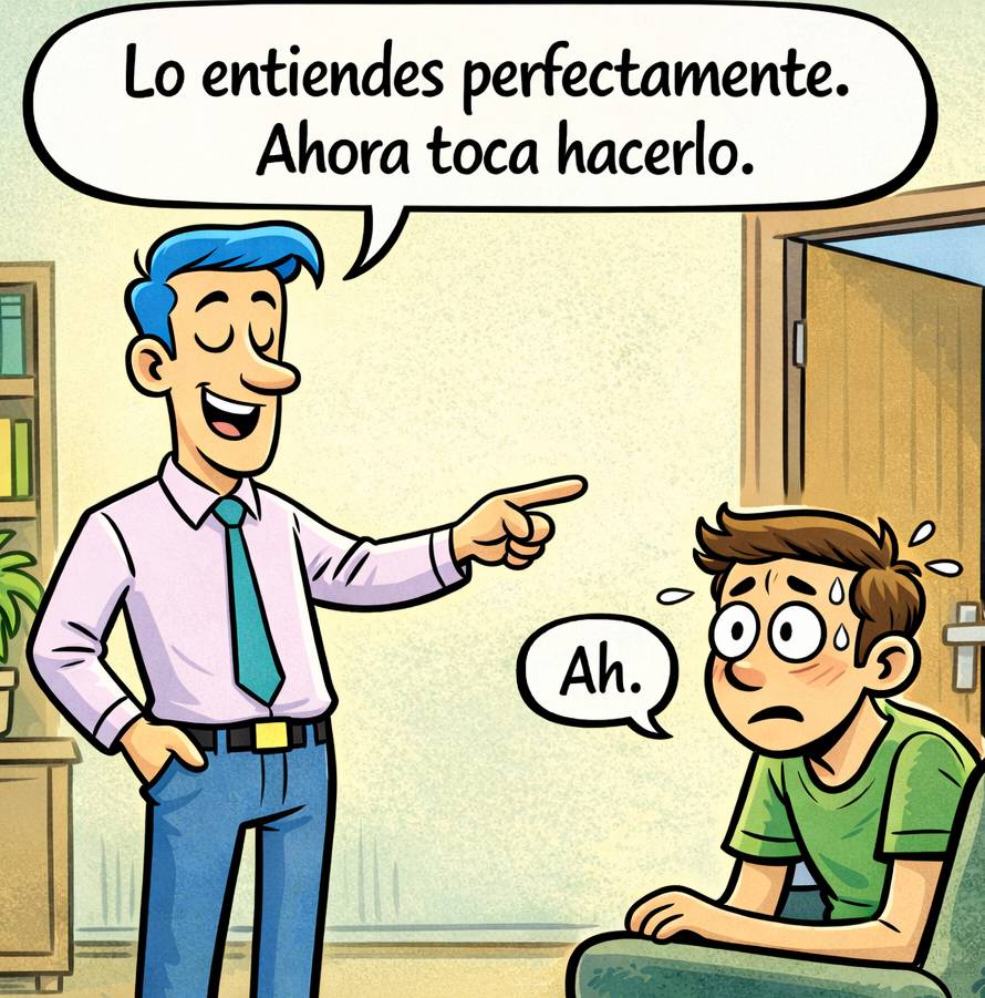 Un psicólogo le explica a su paciente la conveniencia de pasar de la teoría a la práctica