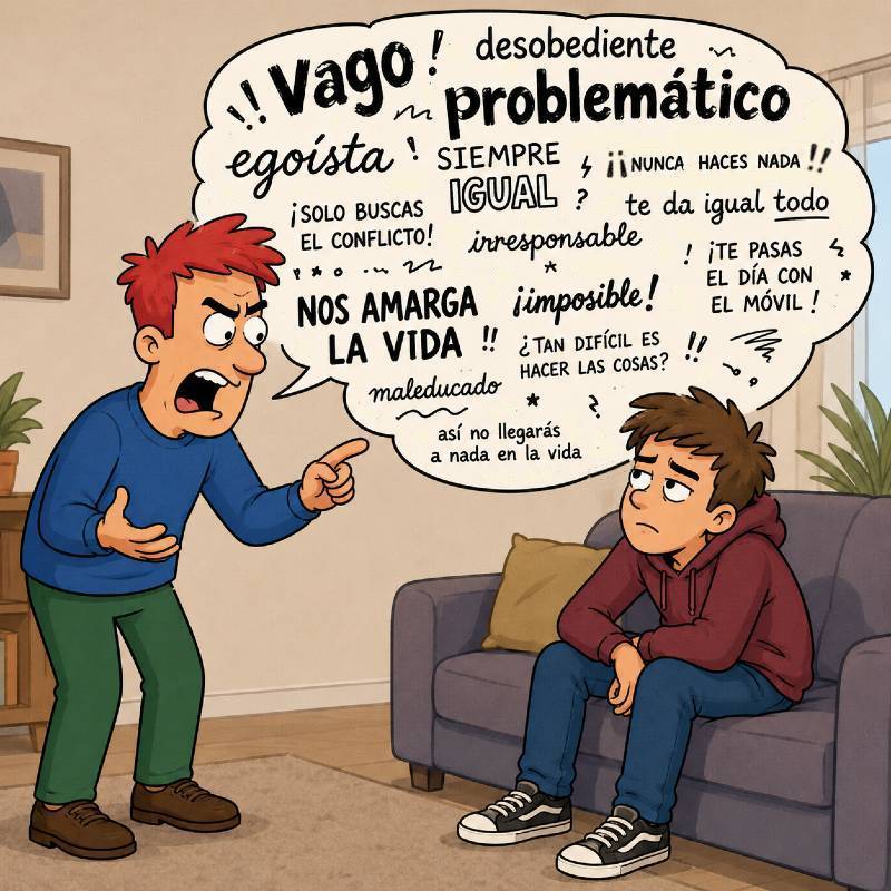 Padre desesperado descargando toda su frustración en su hijo adolescente