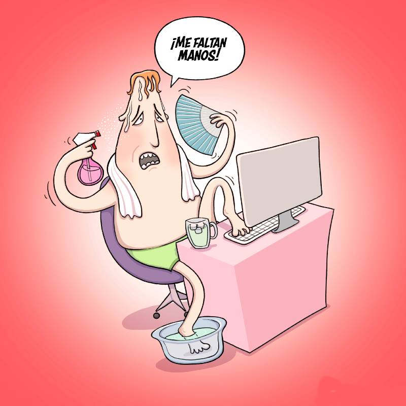 Caricatura de trabajador sometido a estrés térmico y sus desagradables efectos.
