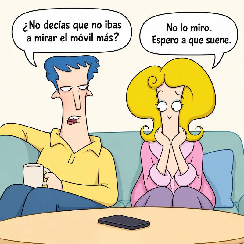 Madre intenta no mirar el móvil mientras espera noticias de su hija adolescente.